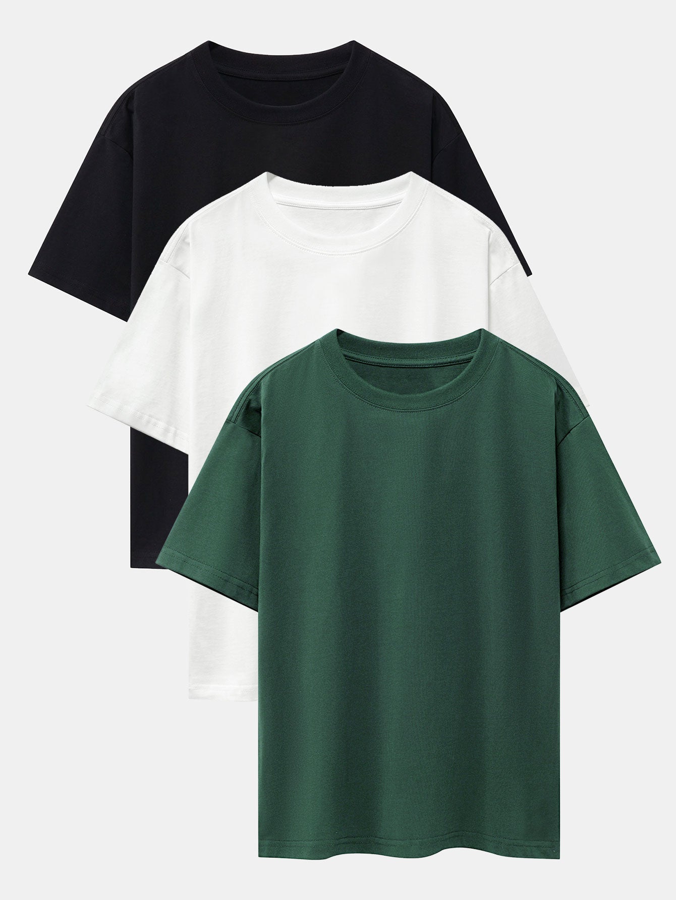 3 Pieces Basic Heavy Weight Drop Shoulder Oversize T-Shirts - Naturzy