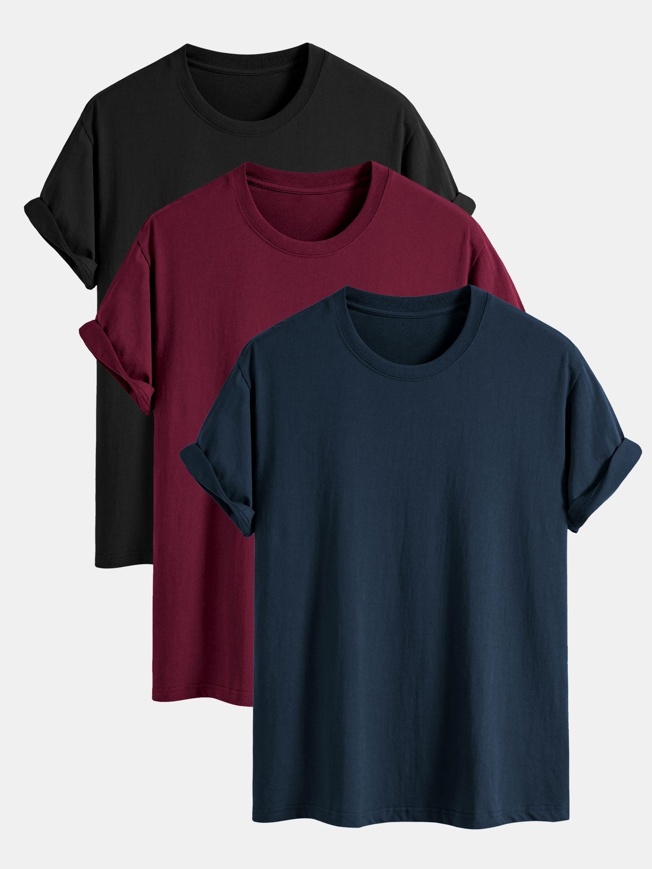 3 Pieces Basic Regular Fit Cotton T-Shirts - Naturzy