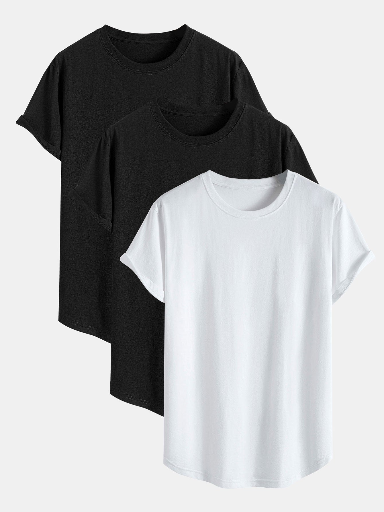 3 Pieces Basic Cotton Arc Hem T-Shirts - Naturzy