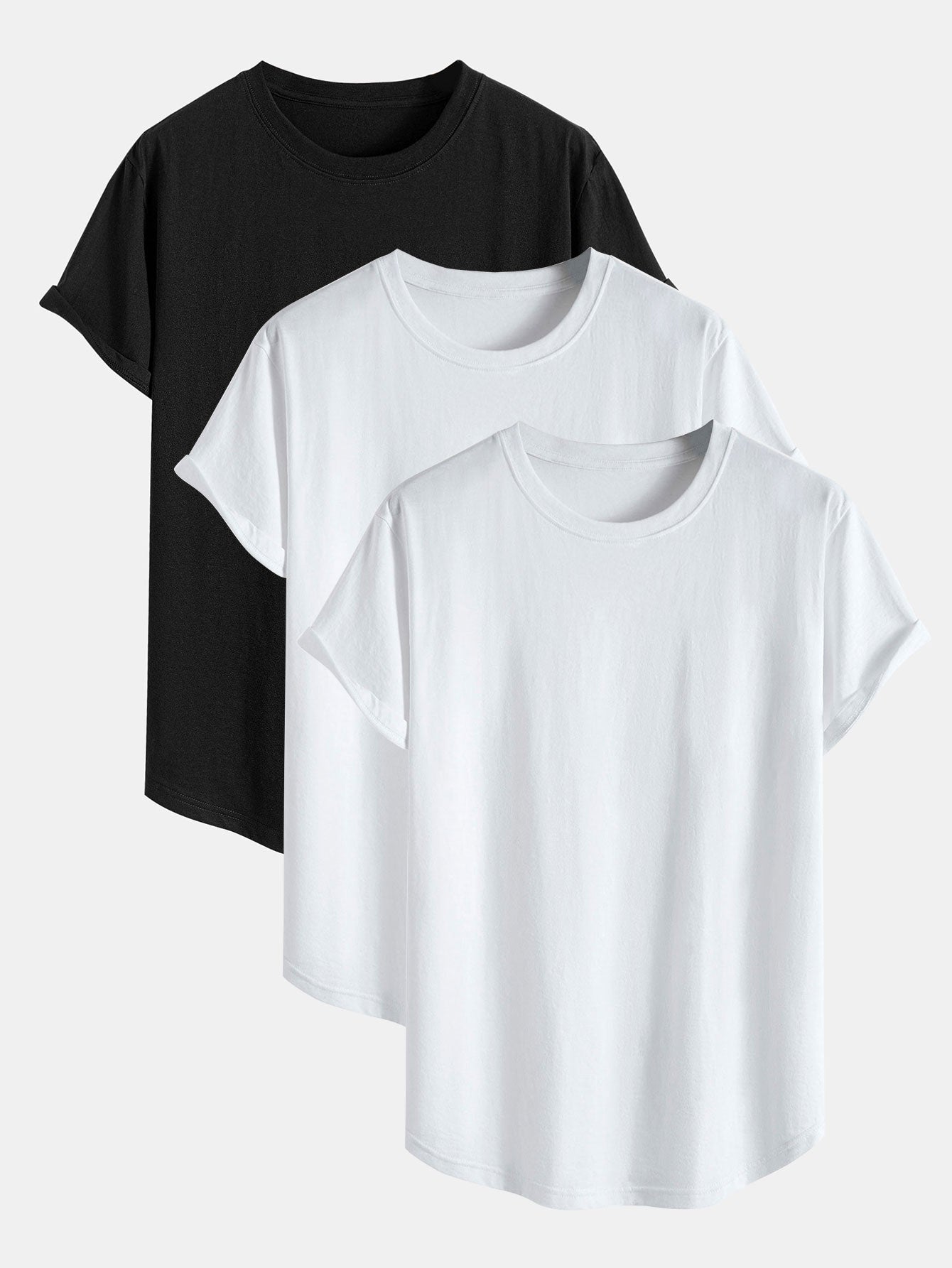 3 Pieces Basic Cotton Arc Hem T-Shirts - Naturzy