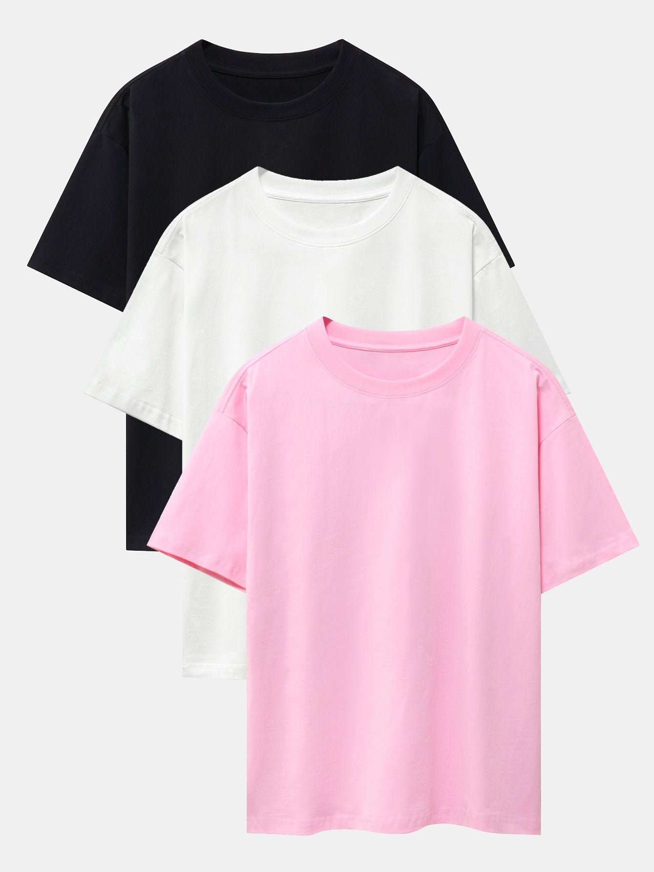 3 Pieces Basic Heavy Weight Drop Shoulder Oversize T-Shirts - Naturzy