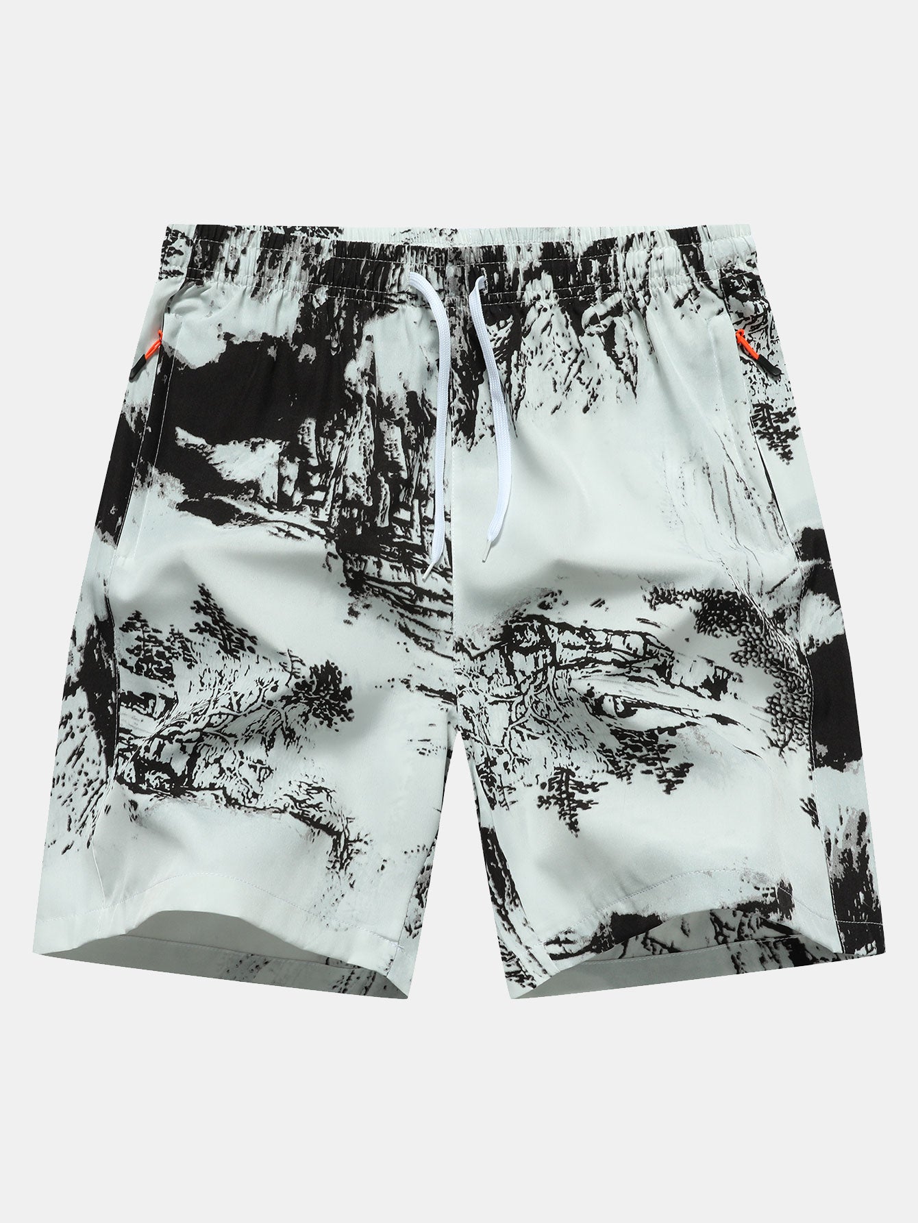 Ink Print Zipper Pocket Shorts - Naturzy