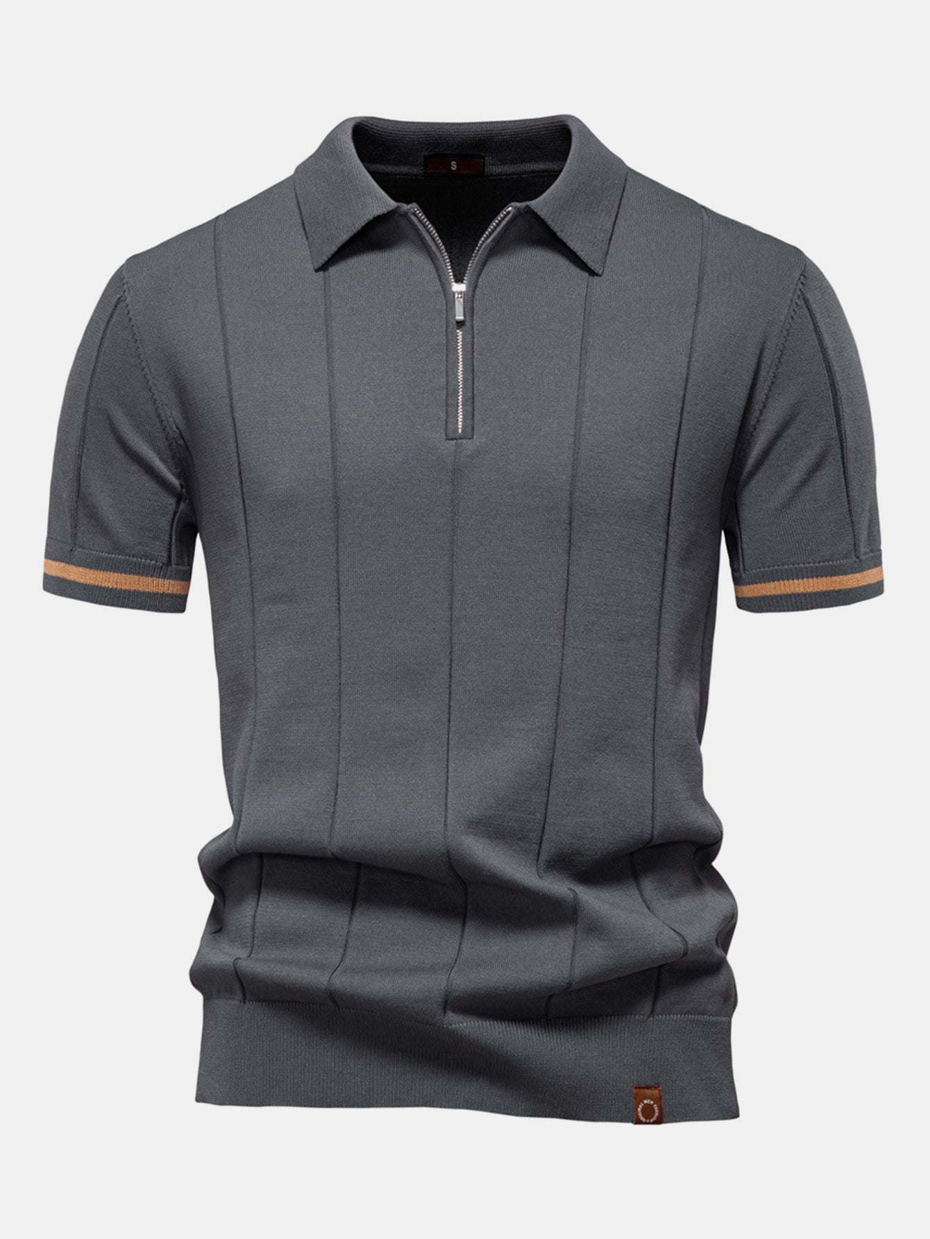 Contrast Trim Zipper Knit Polo Shirt - Naturzy