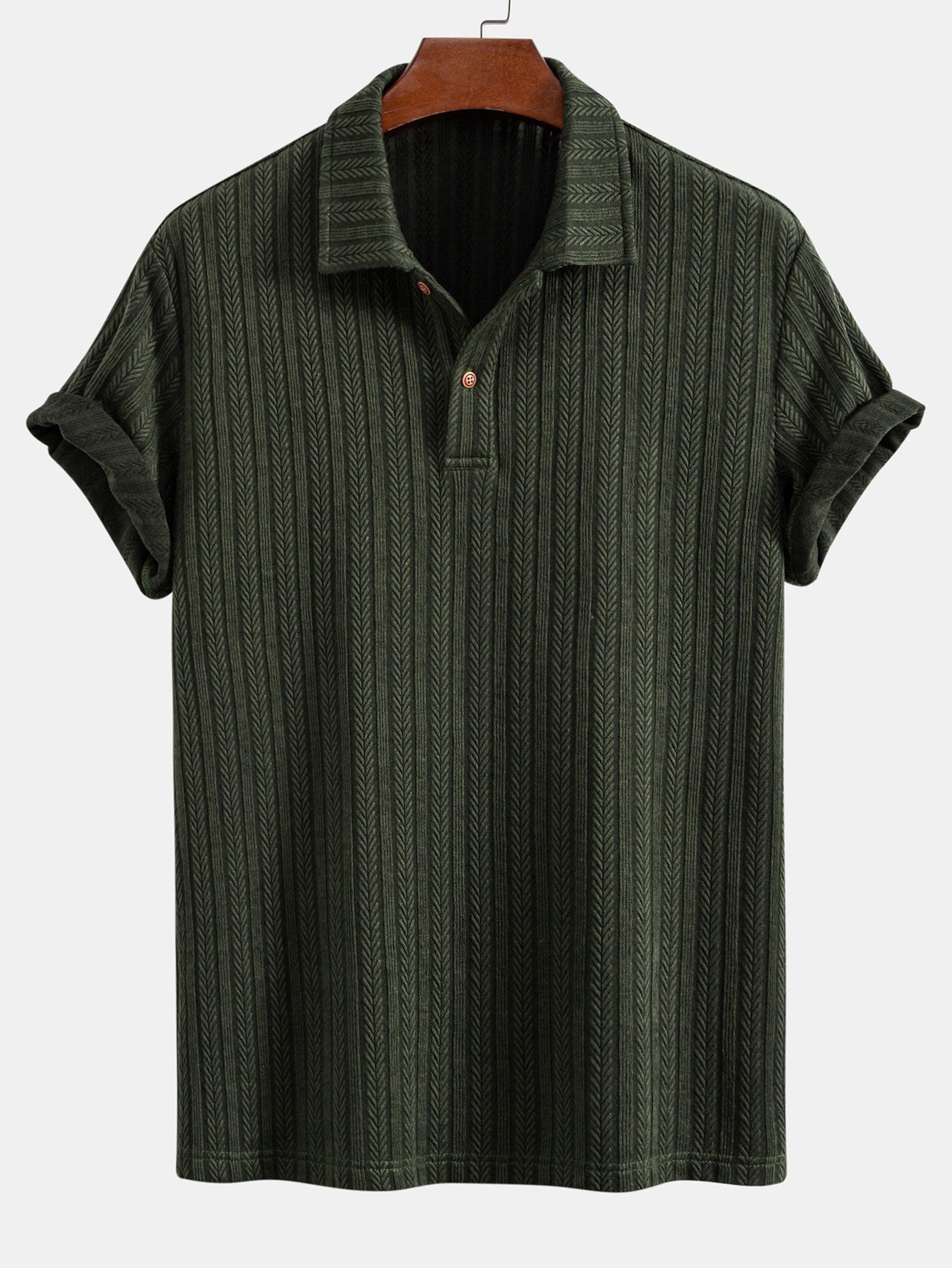 Wheat Ear Jacquard Polo Shirt - Naturzy