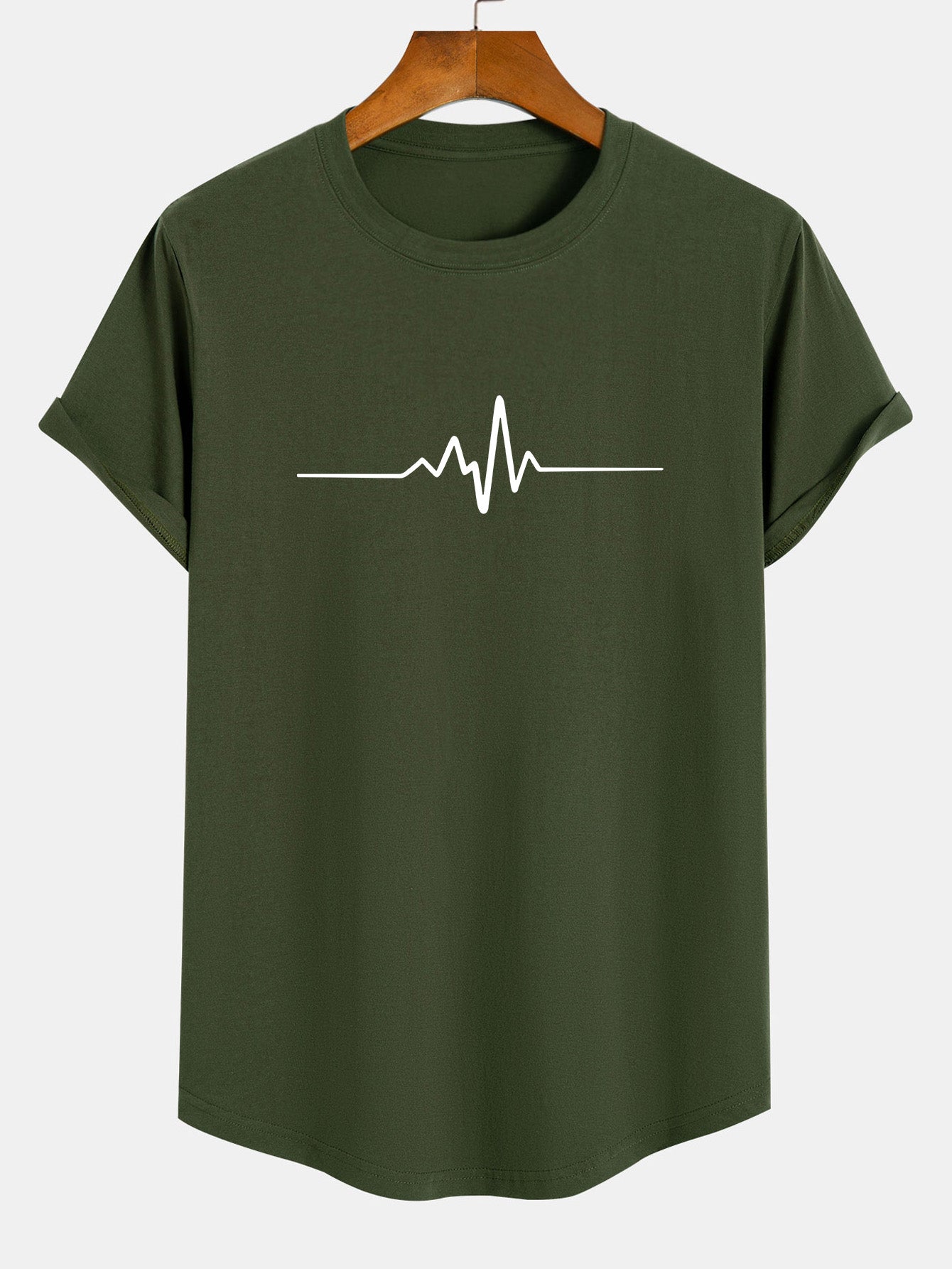 Heartbeat Flatline Print Cotton Arc Hem T-Shirt - Naturzy
