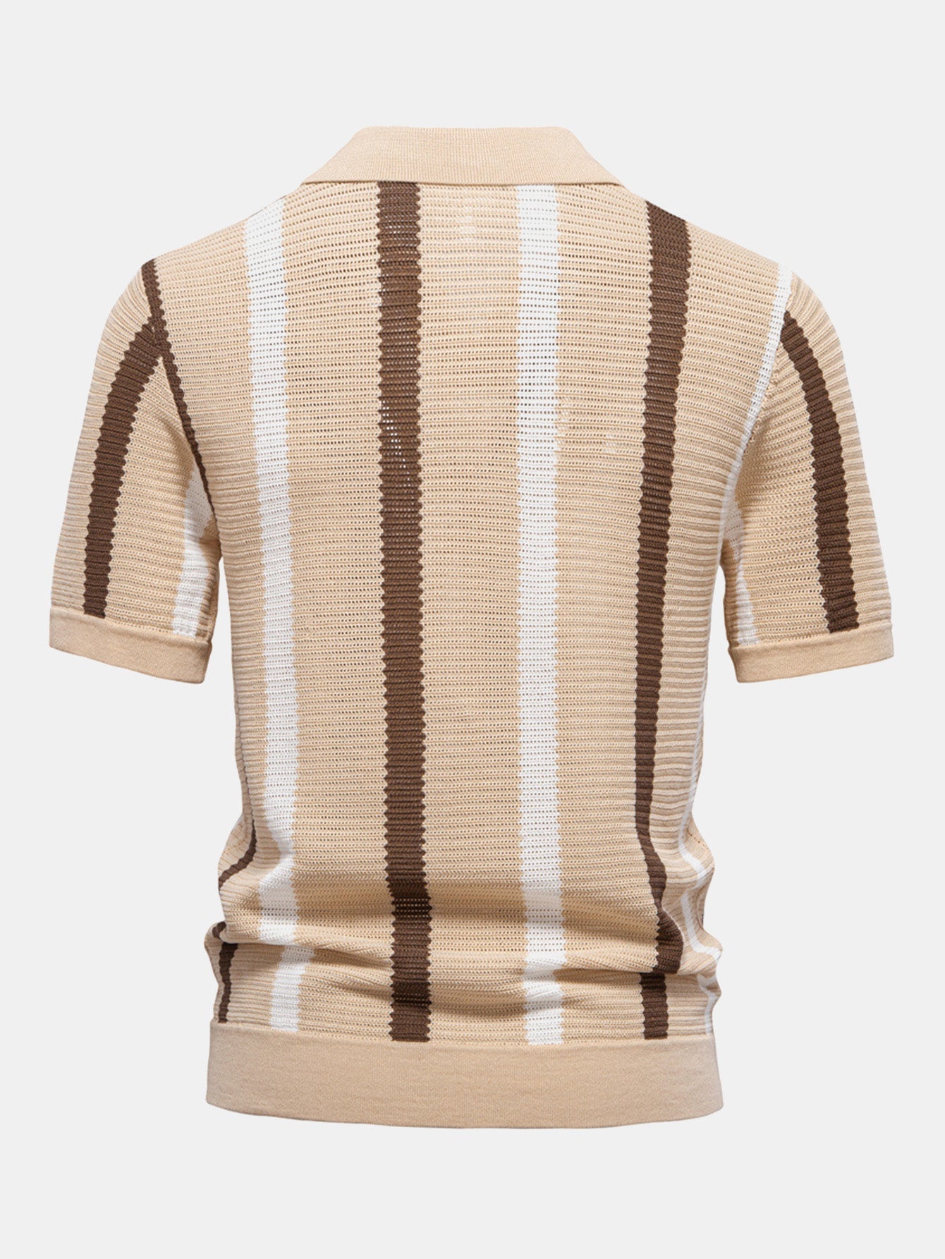 Stripe Knit V Neck Polo Shirt - Naturzy