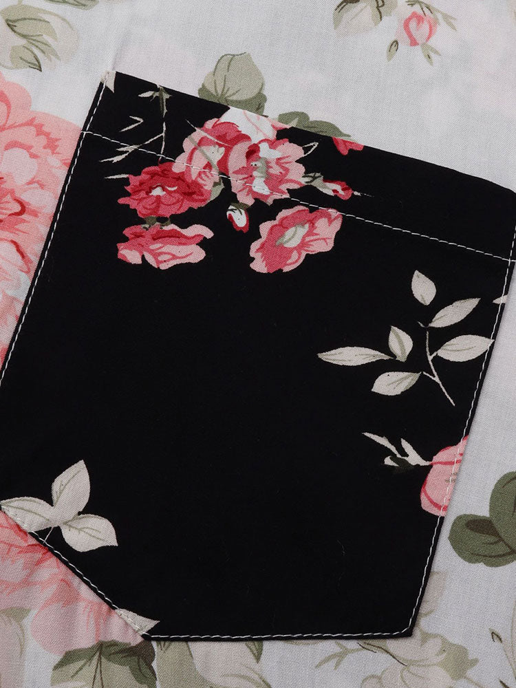 Two Tone Floral Print Shirt - Naturzy