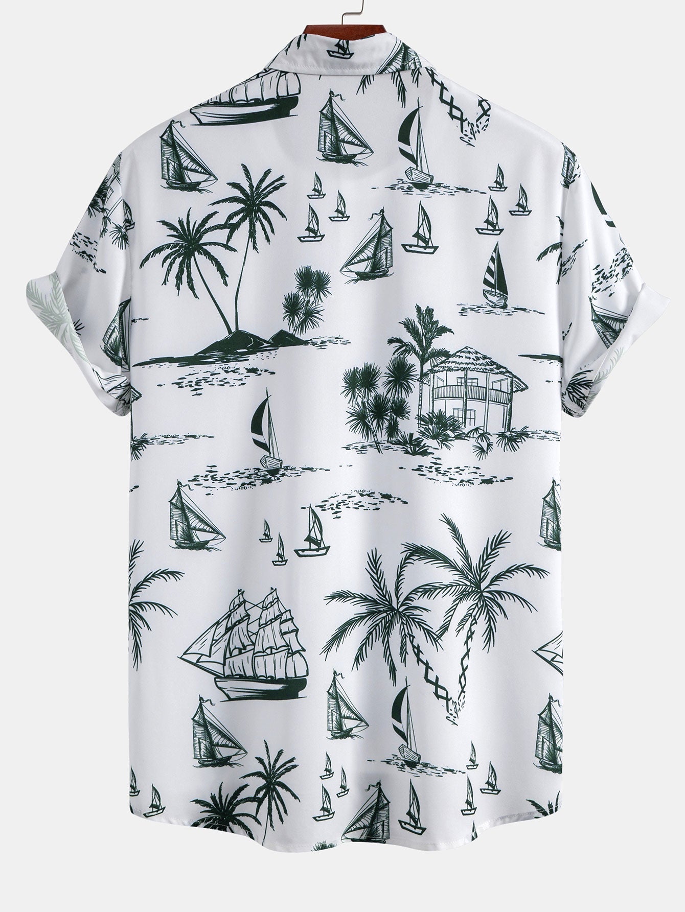 Island Sailing Print Button Up Shirt - Naturzy