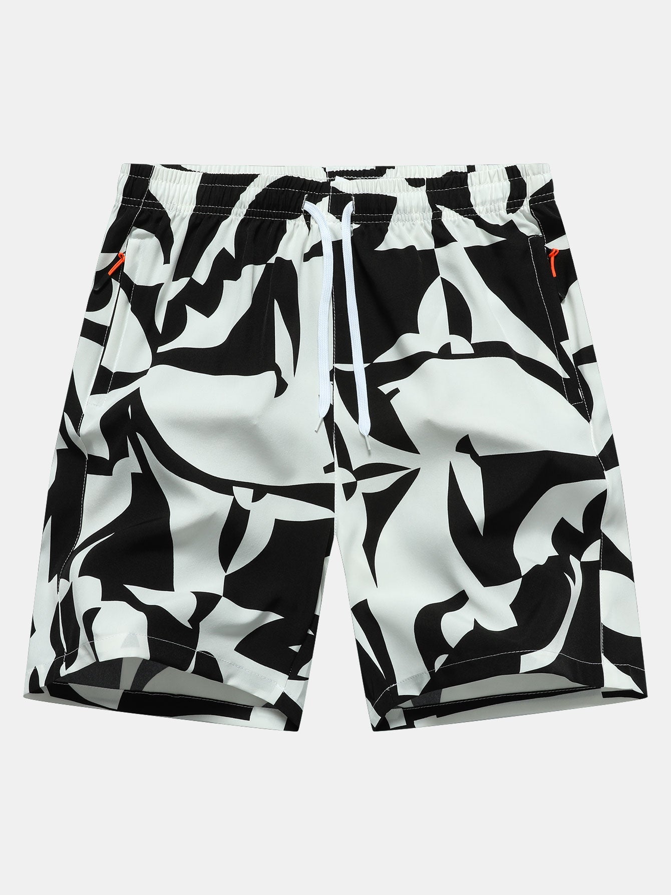 Color Block Print Zipper Pocket Shorts - Naturzy