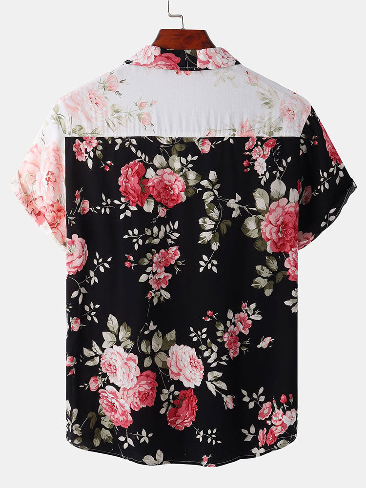 Two Tone Floral Print Shirt - Naturzy