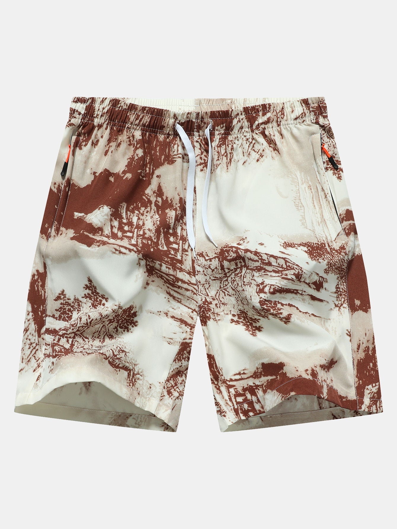 Ink Print Zipper Pocket Shorts - Naturzy