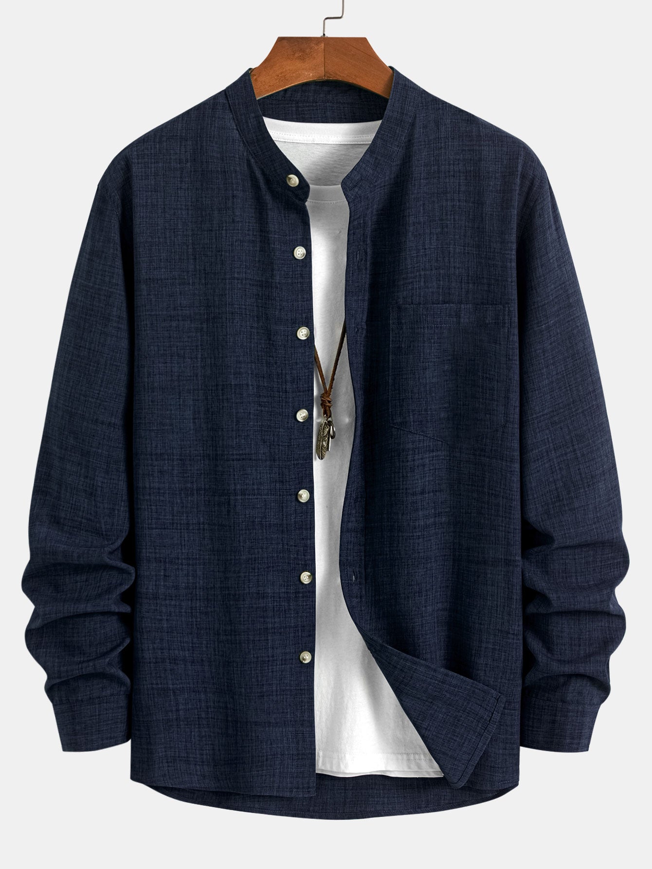 Long Sleeve Stand Collar Shirt - Naturzy