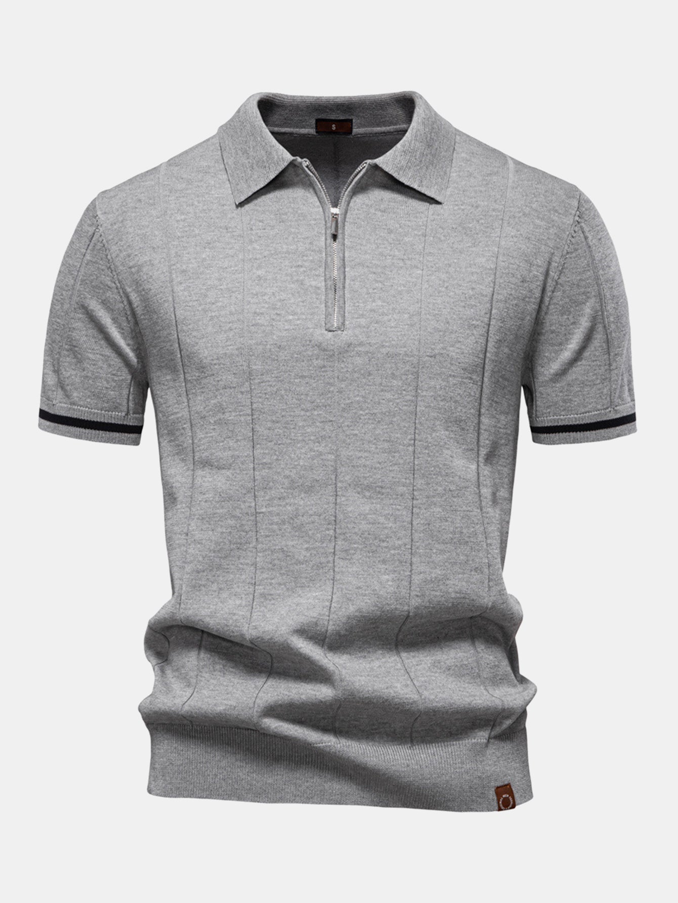 Contrast Trim Zipper Knit Polo Shirt - Naturzy