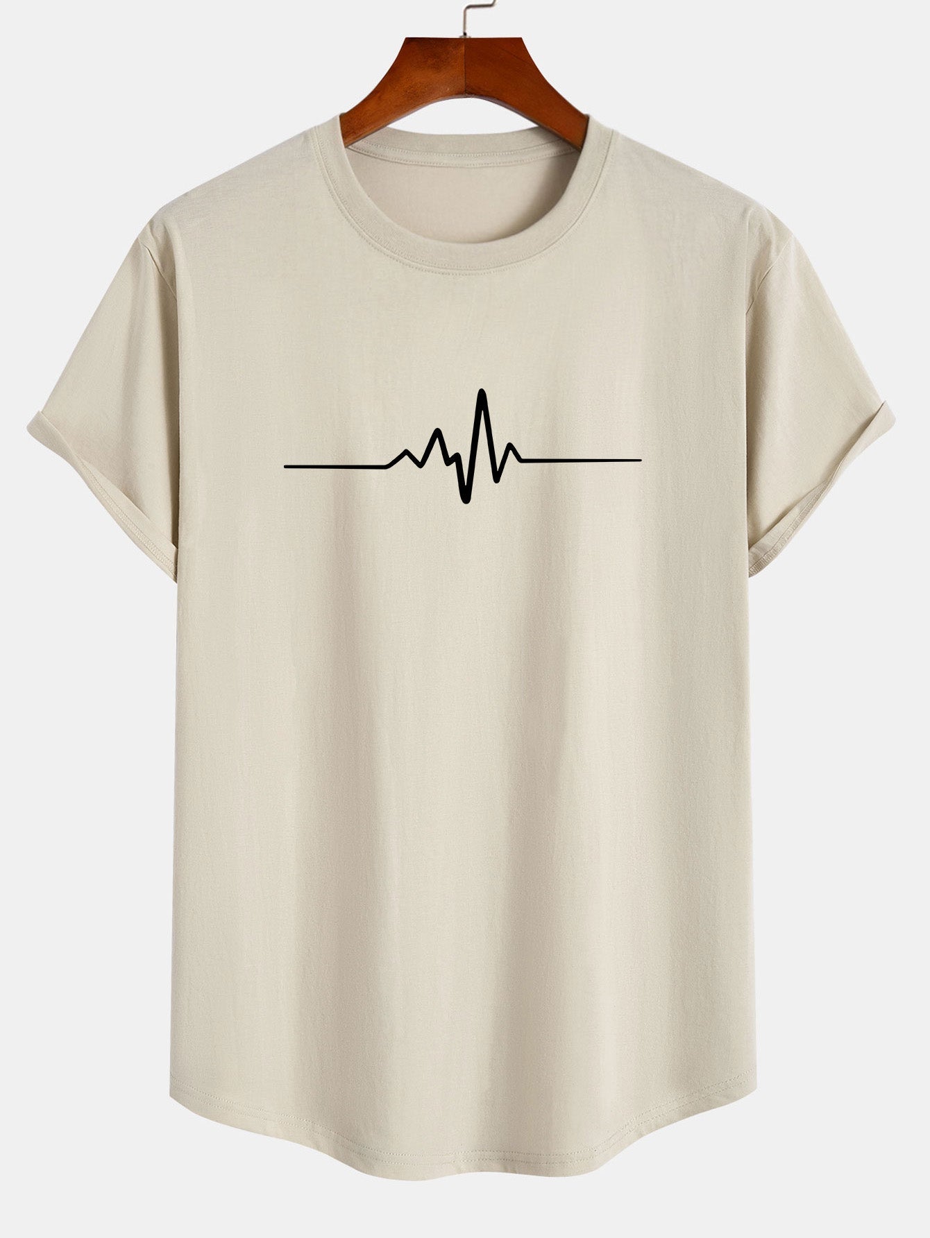 Heartbeat Flatline Print Cotton Arc Hem T-Shirt - Naturzy
