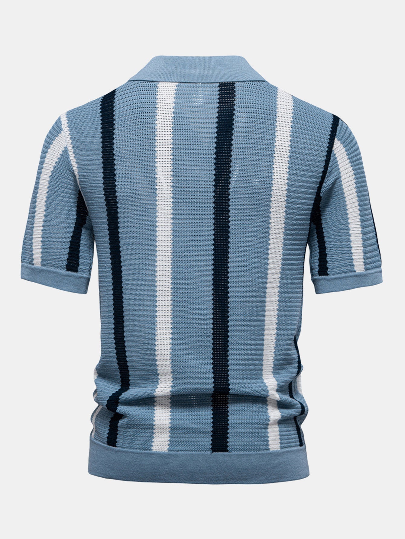 Stripe Knit V Neck Polo Shirt - Naturzy