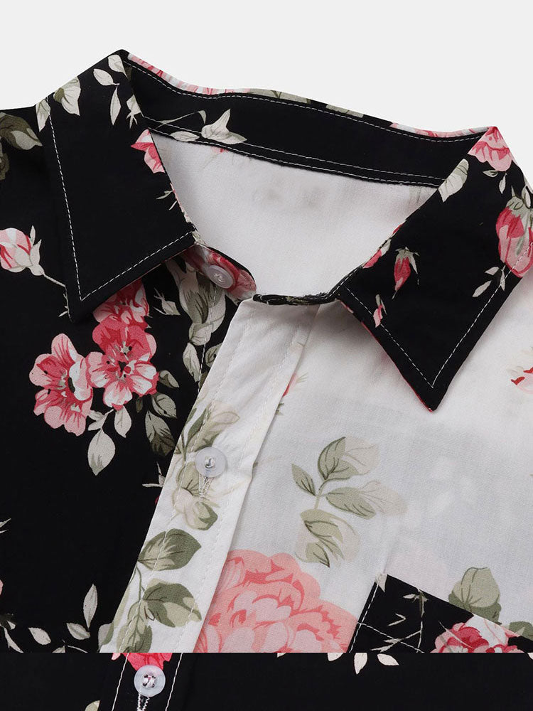 Two Tone Floral Print Shirt - Naturzy