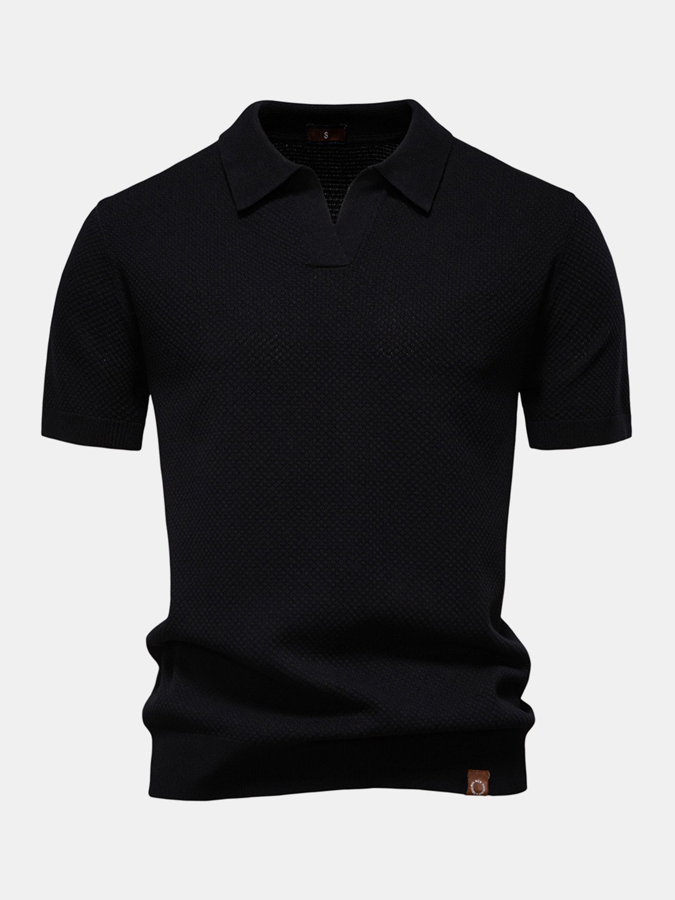Pineapple Texture Knit V Neck Polo - Naturzy