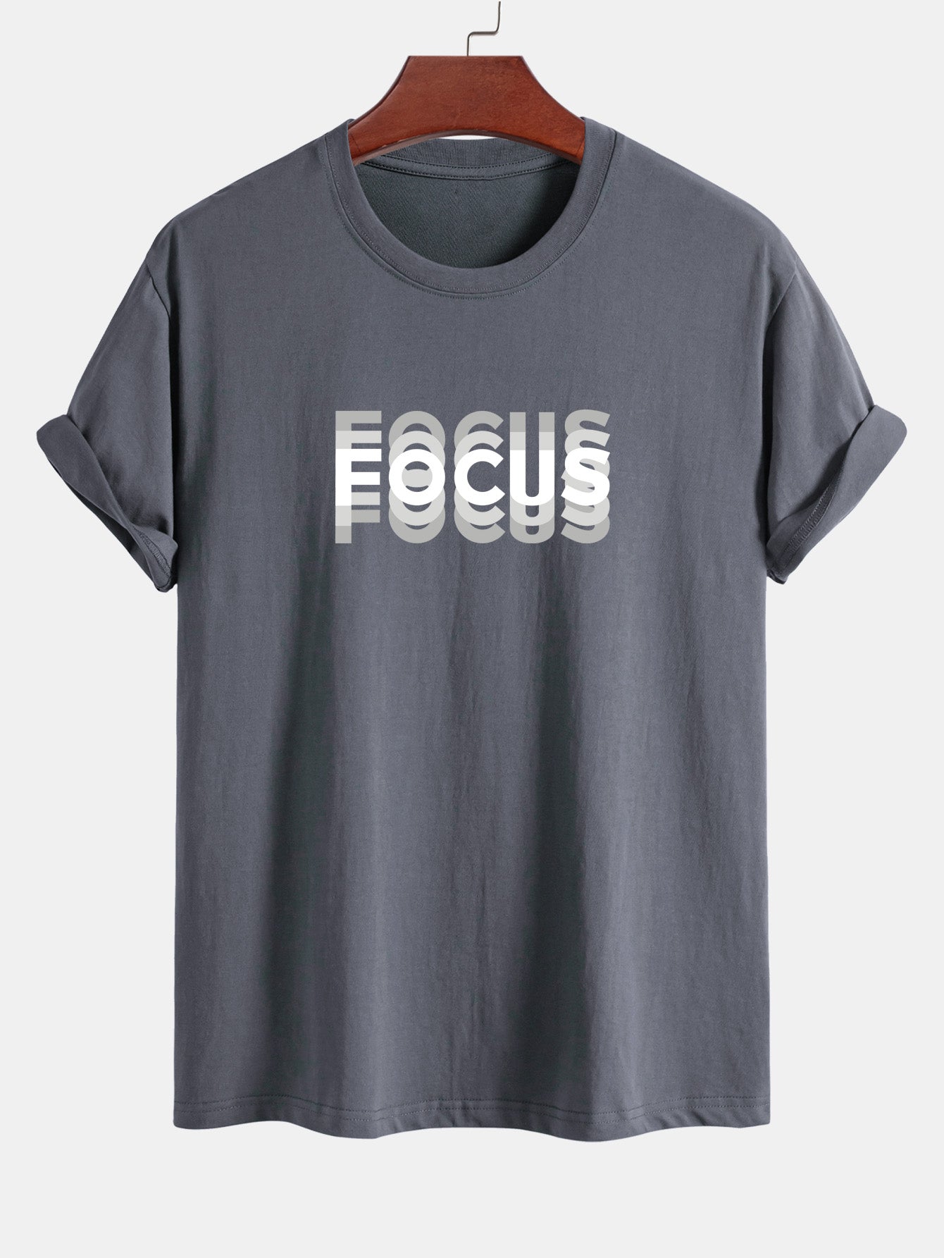 Regular Fit Focus Slogan Print Cotton T-Shirt - Naturzy