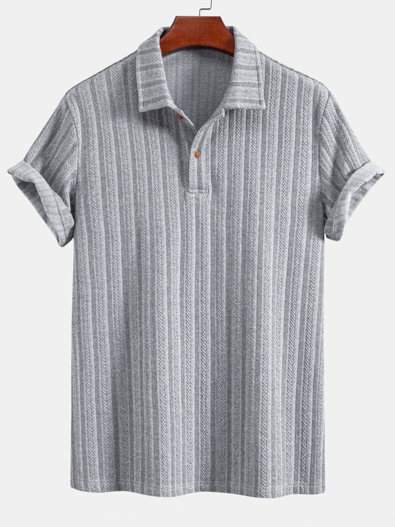 Wheat Ear Jacquard Polo Shirt - Naturzy