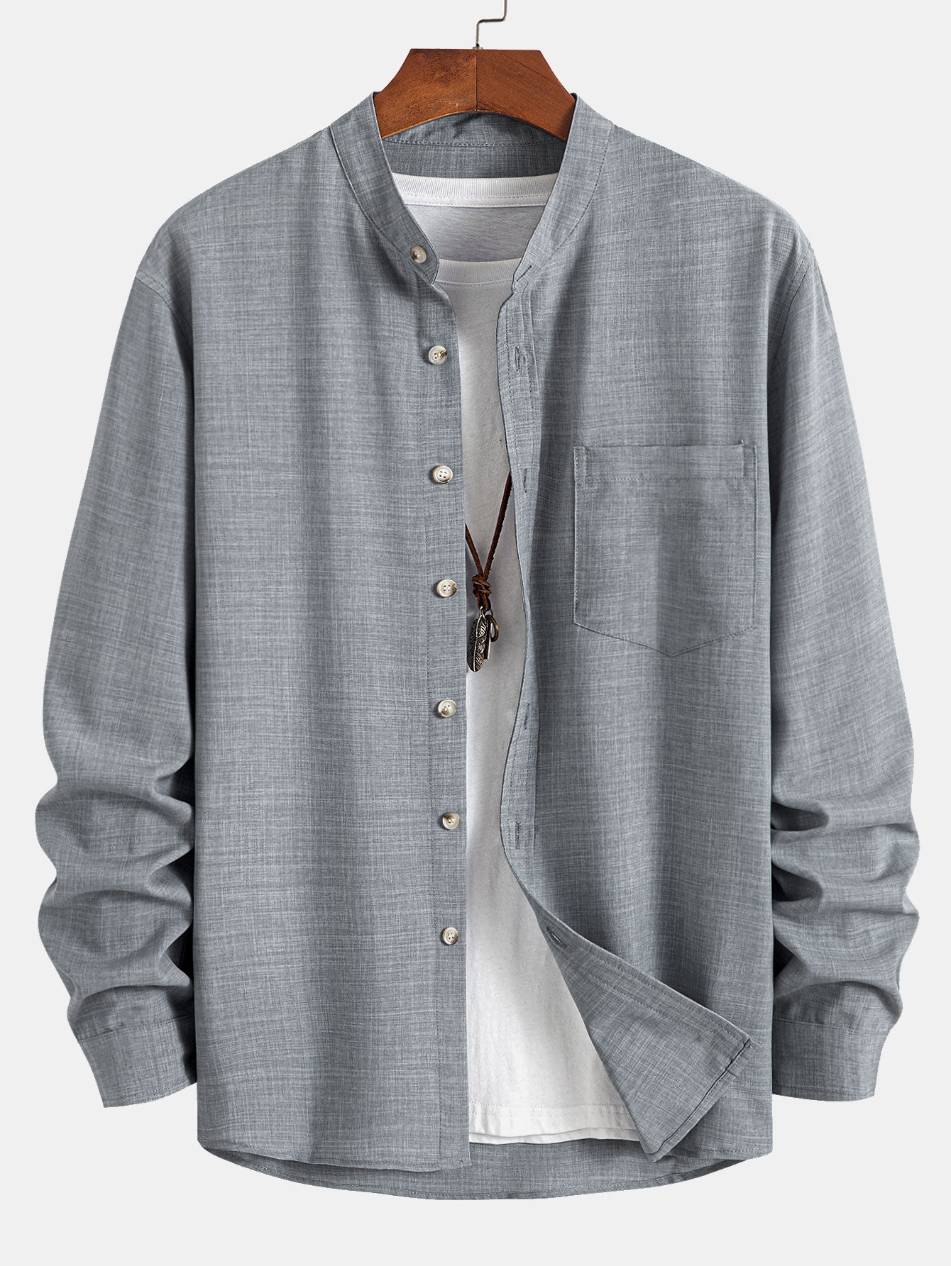 Long Sleeve Stand Collar Shirt - Naturzy