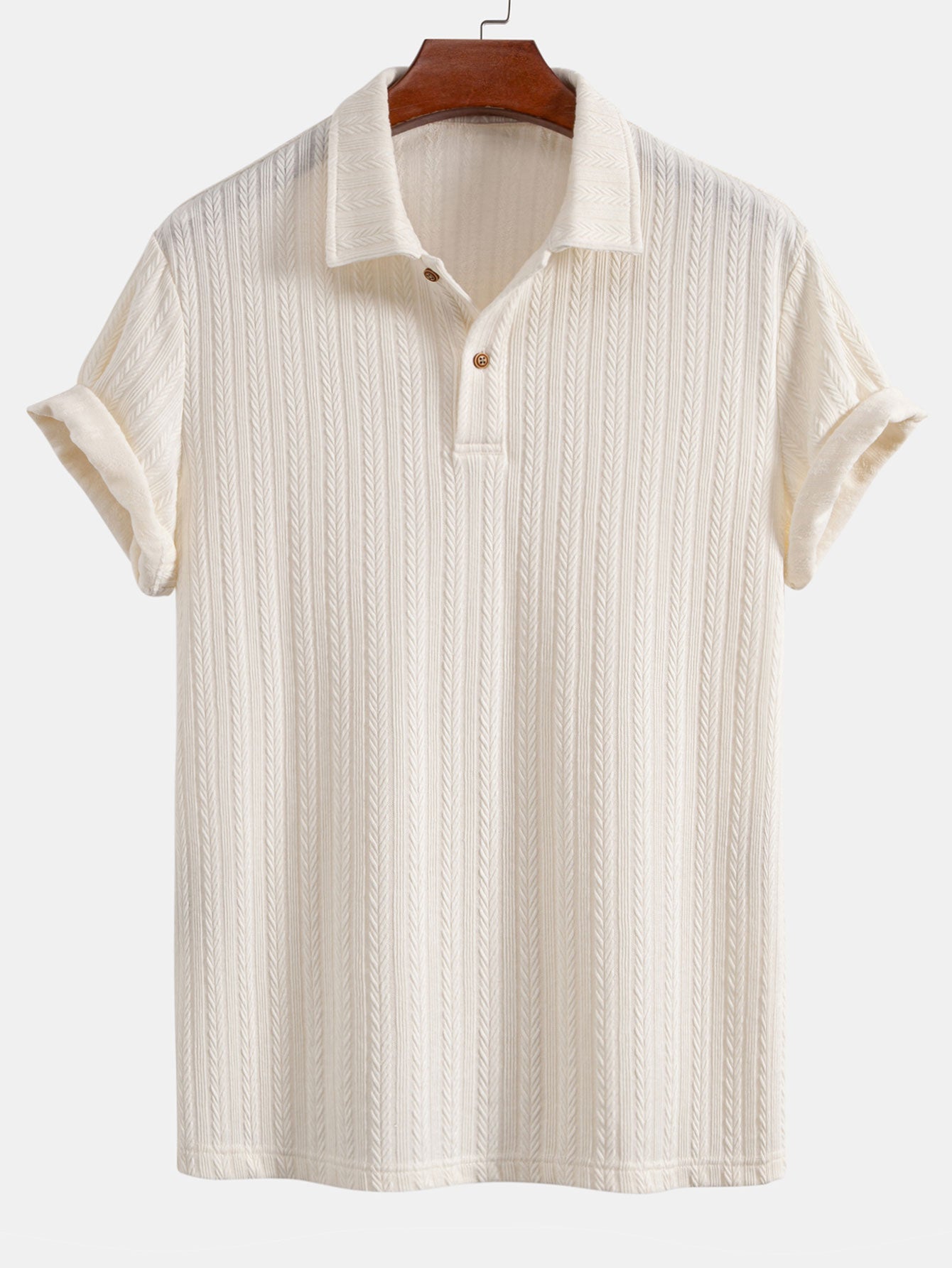 Wheat Ear Jacquard Polo Shirt - Naturzy