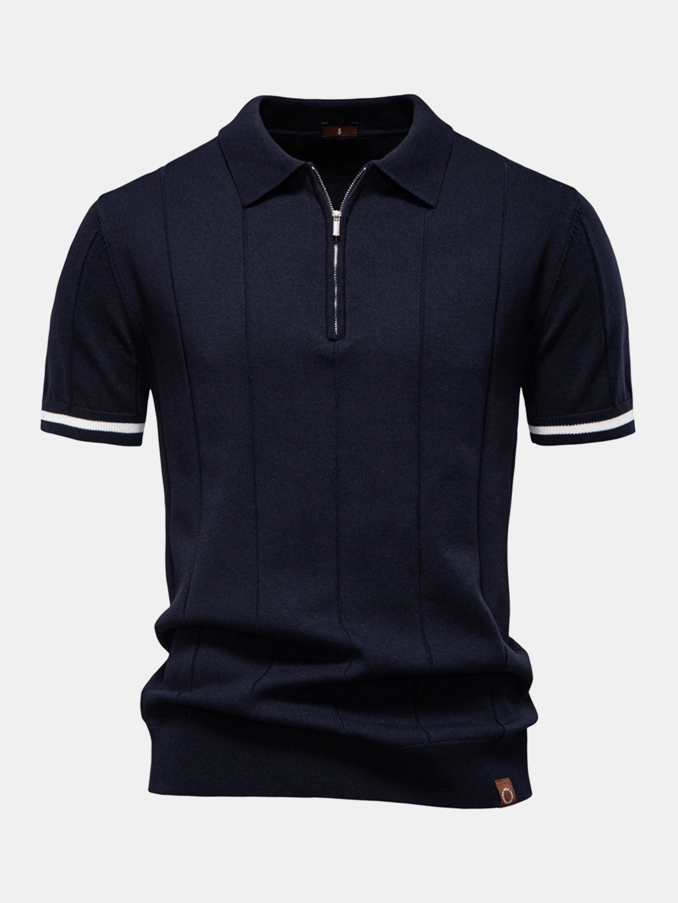 Contrast Trim Zipper Knit Polo Shirt - Naturzy