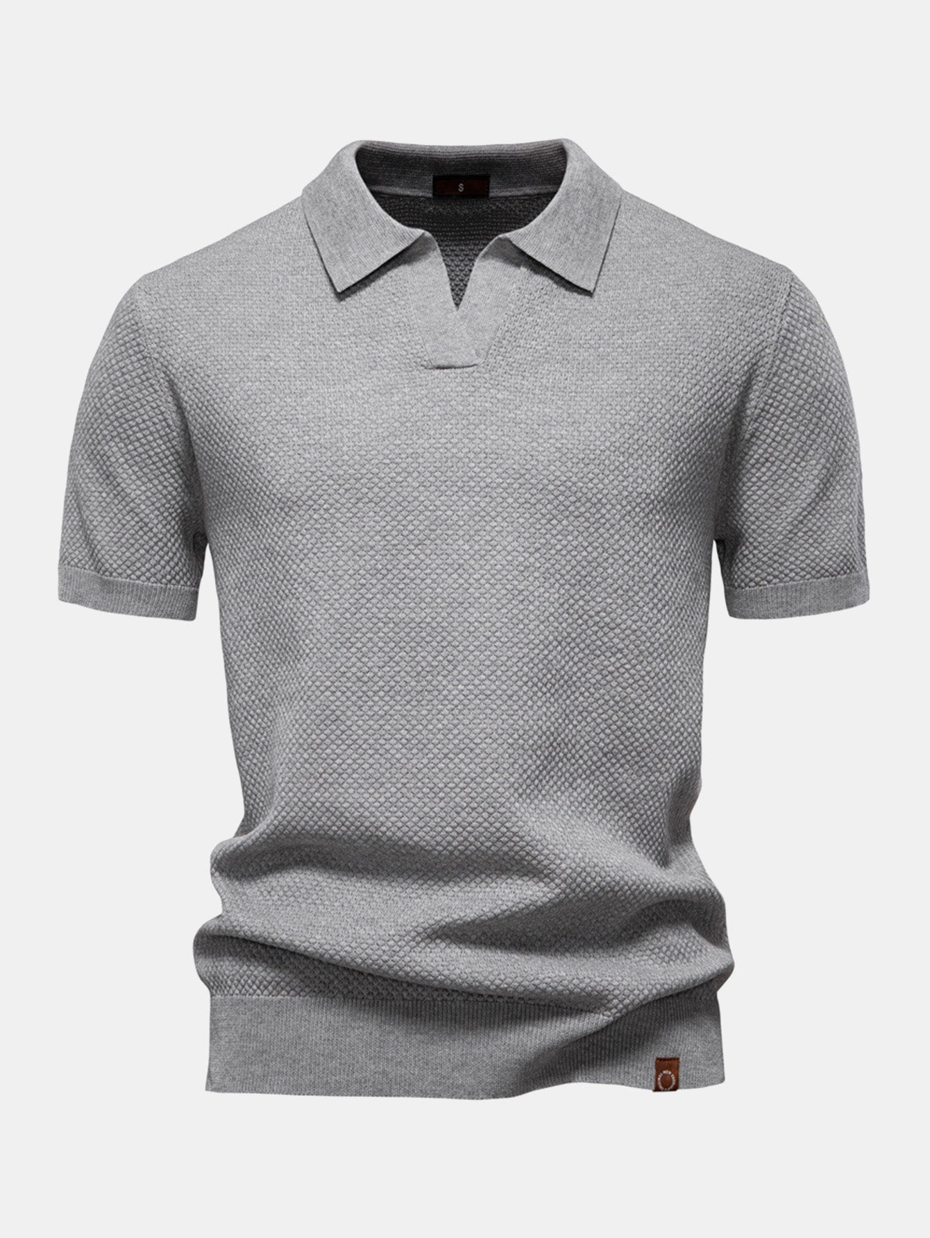 Pineapple Texture Knit V Neck Polo - Naturzy