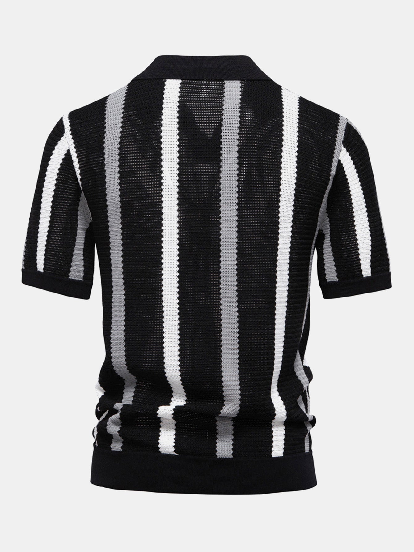 Stripe Knit V Neck Polo Shirt - Naturzy