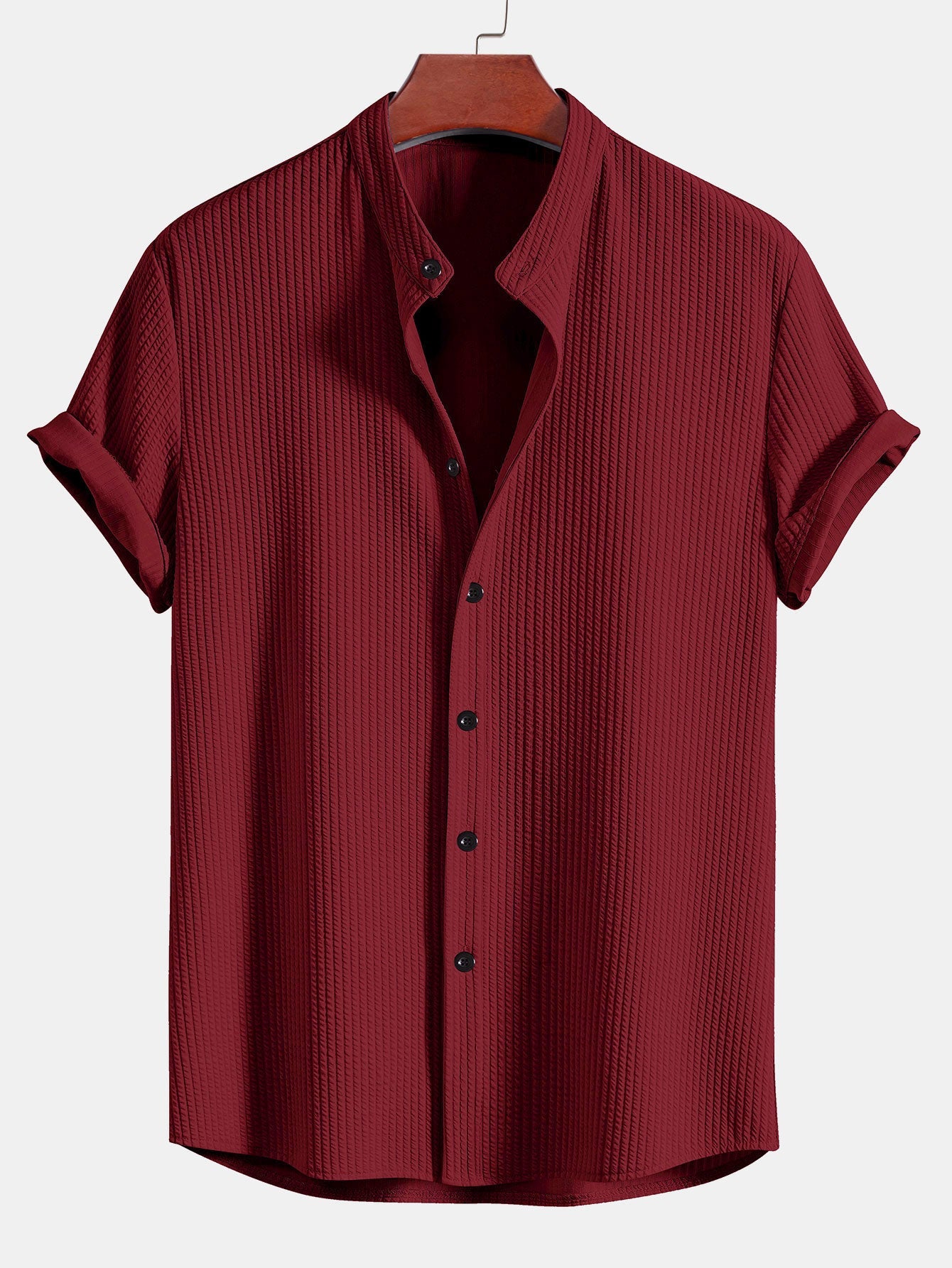Muscle Fit Ribbed Stand Collar Shirt - Naturzy
