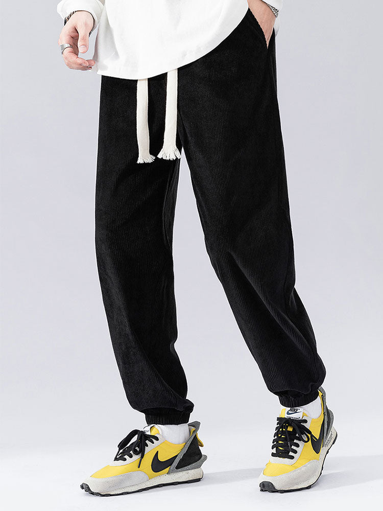 Drawstring Corduroy Joggers - Naturzy