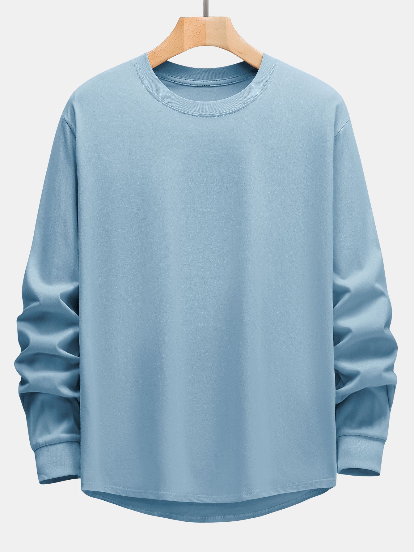 Basic Long Sleeve Heavy Weight Arc Hem T-Shirt - Naturzy