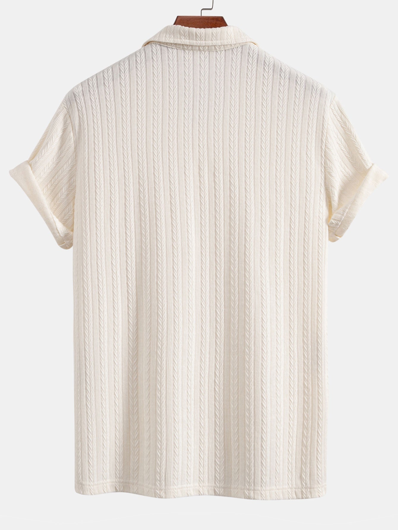 Wheat Ear Jacquard Polo Shirt - Naturzy