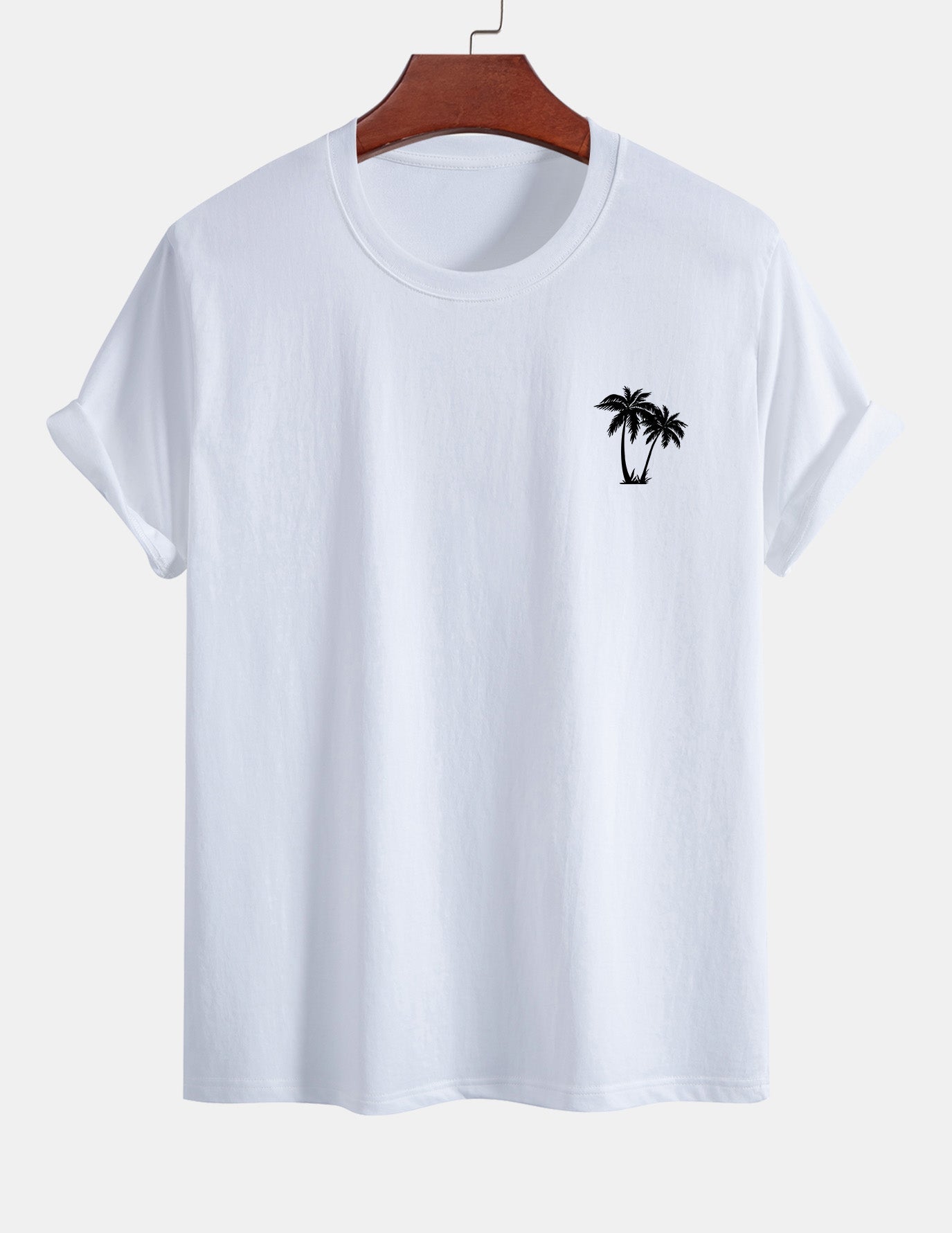 Regular Fit Palm Tree Print Cotton T-Shirt - Naturzy