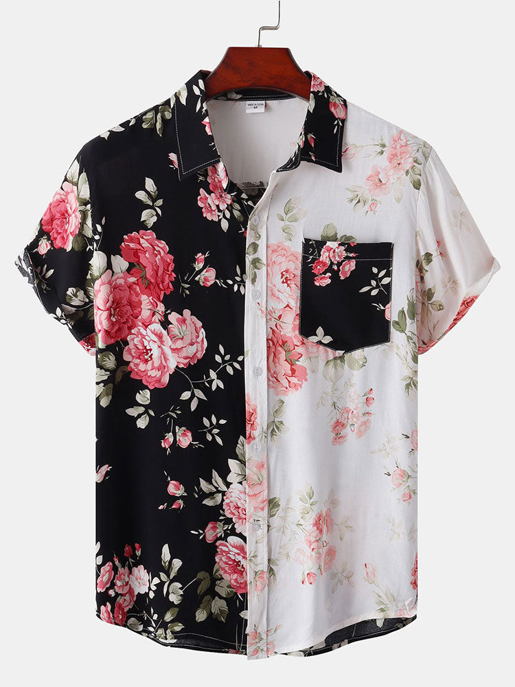 Two Tone Floral Print Shirt - Naturzy