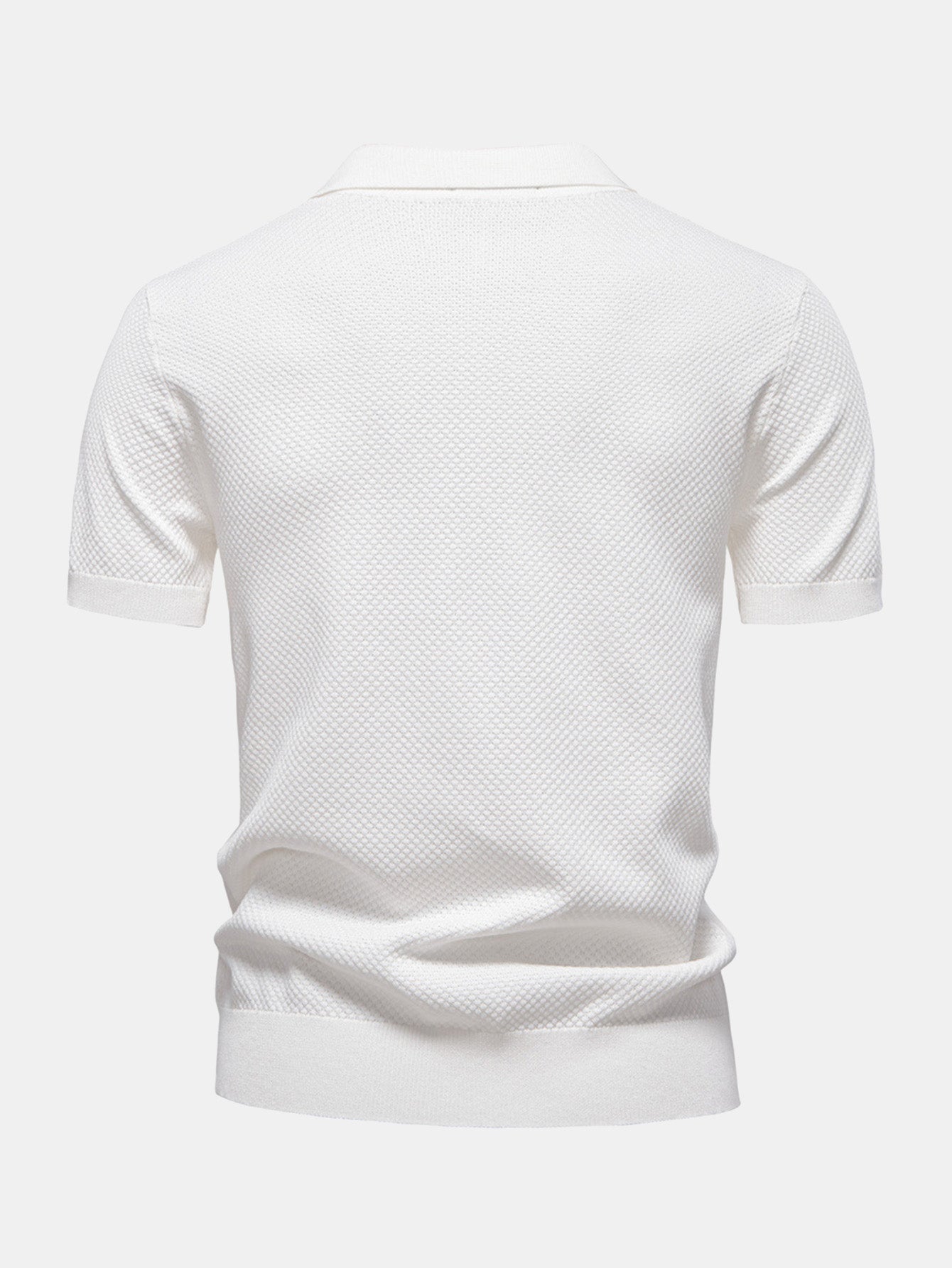 Pineapple Texture Knit V Neck Polo - Naturzy