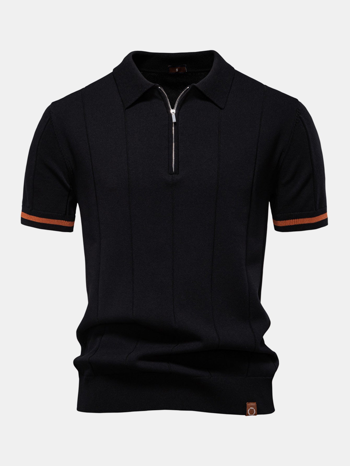 Contrast Trim Zipper Knit Polo Shirt - Naturzy