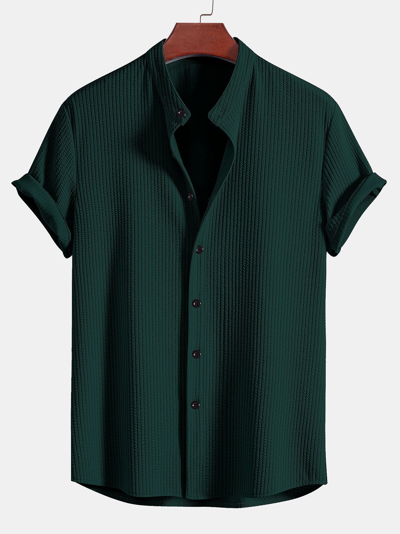 Muscle Fit Ribbed Stand Collar Shirt - Naturzy