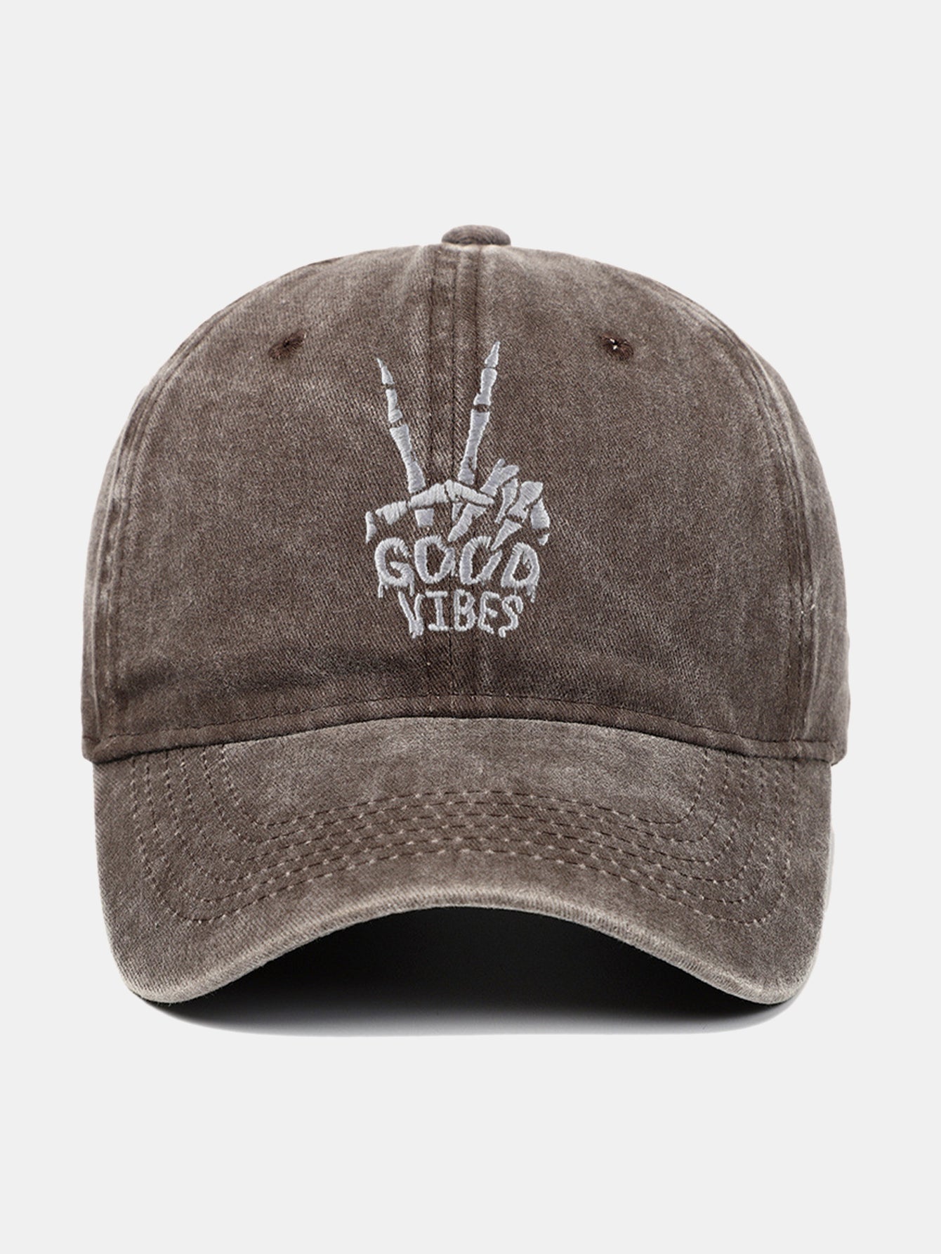 Skull Embroidery Pattern Vintage Distressed Washable Baseball Cap - Naturzy