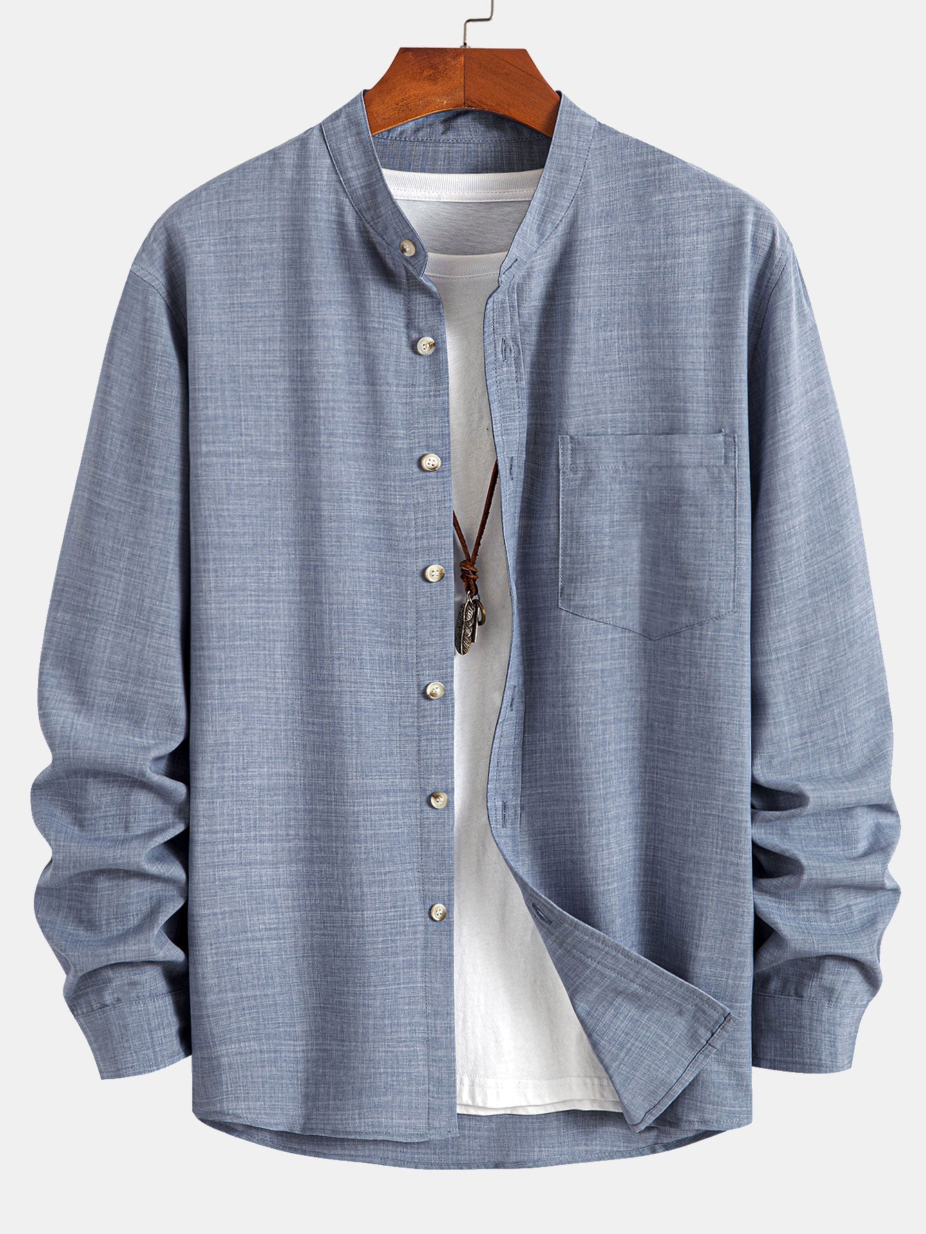Long Sleeve Stand Collar Shirt - Naturzy