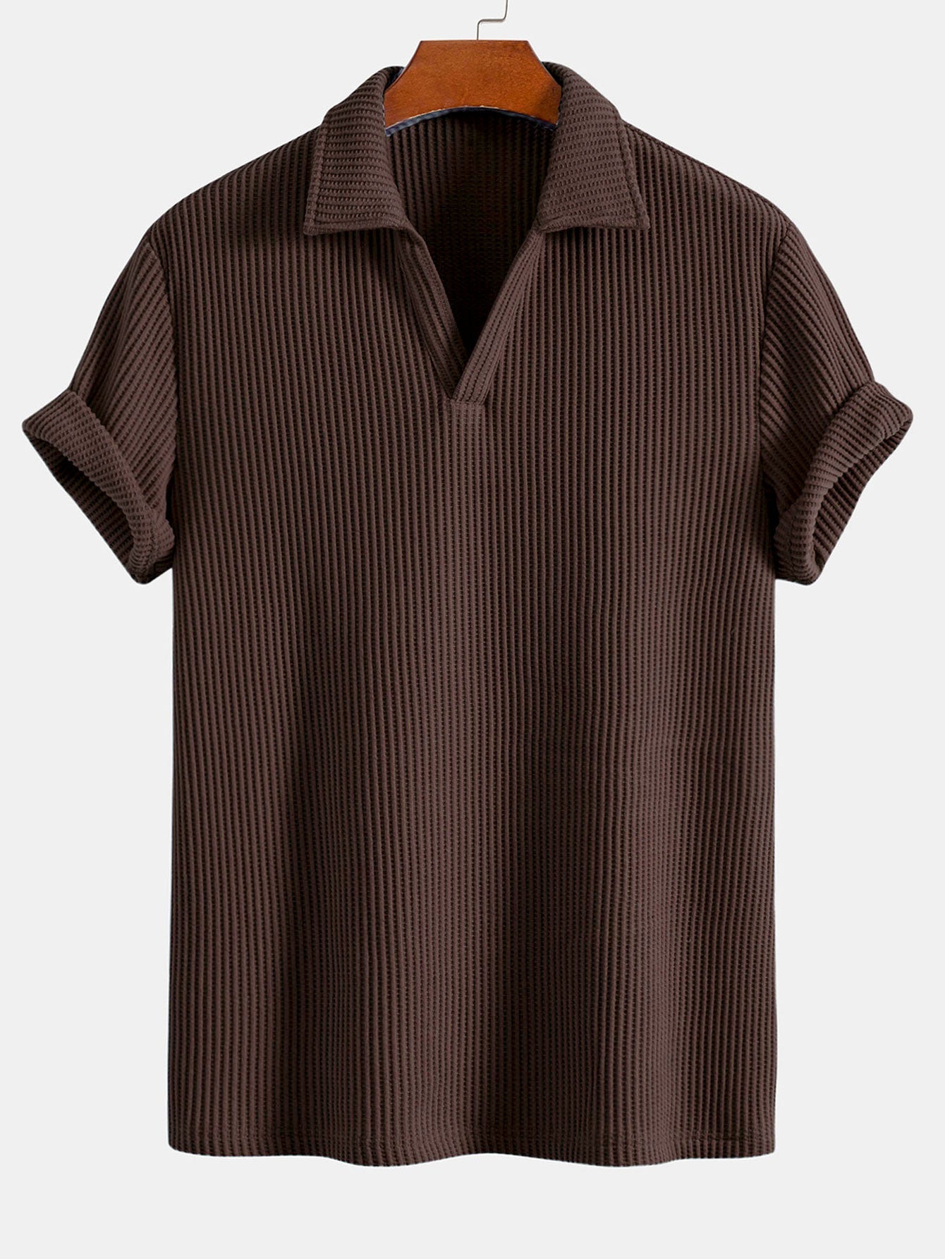 Short Sleeved Waffle V-neck Polo - Naturzy