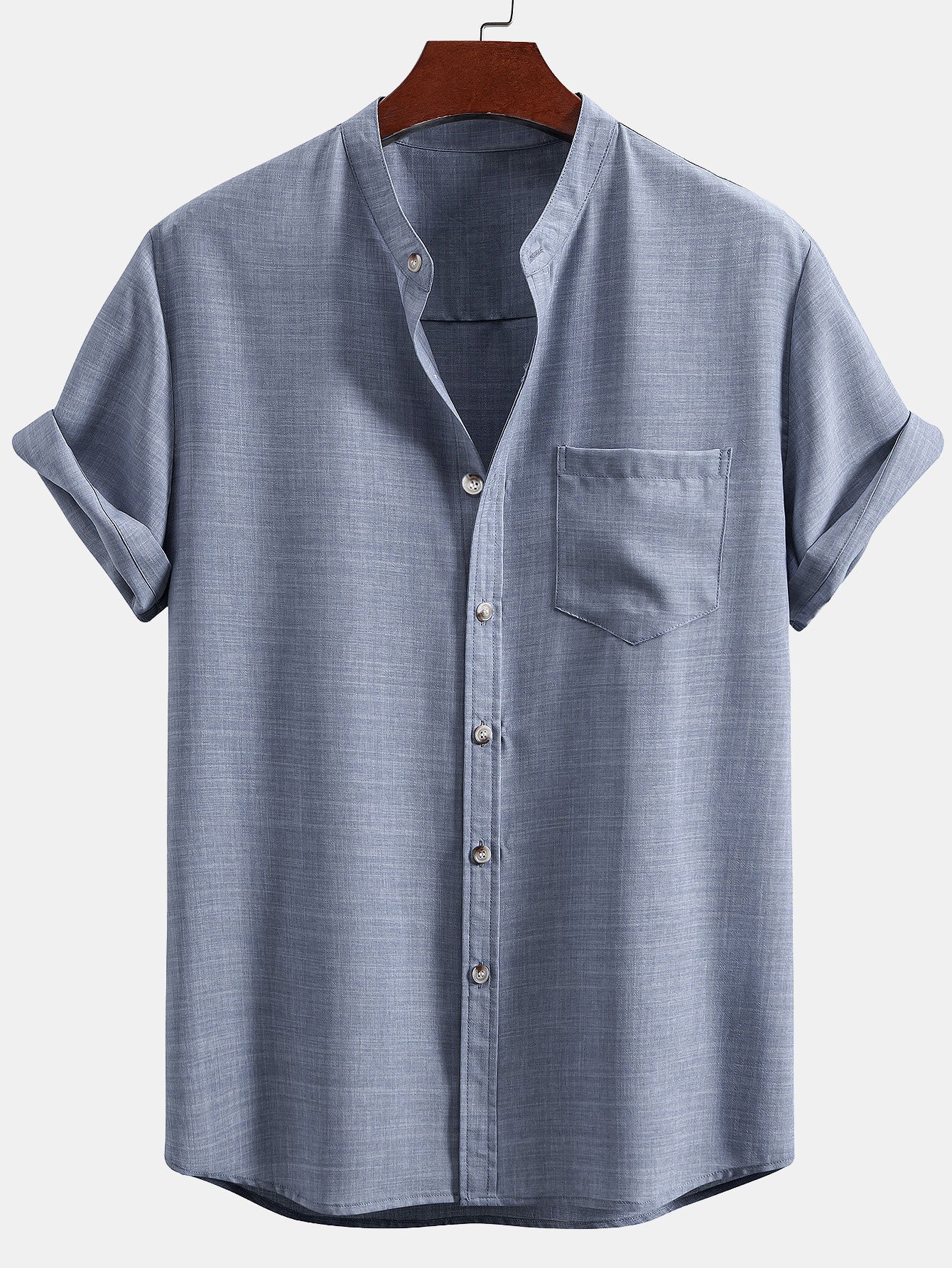Short Sleeve Stand Collar Shirt - Naturzy