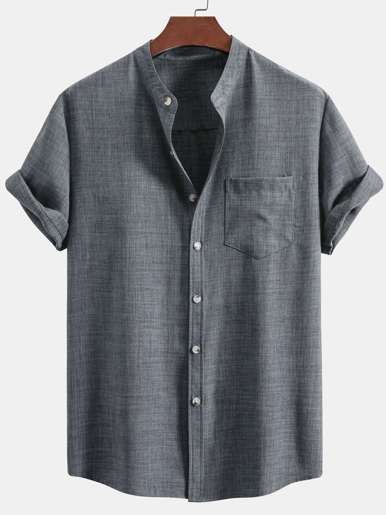Short Sleeve Stand Collar Shirt - Naturzy