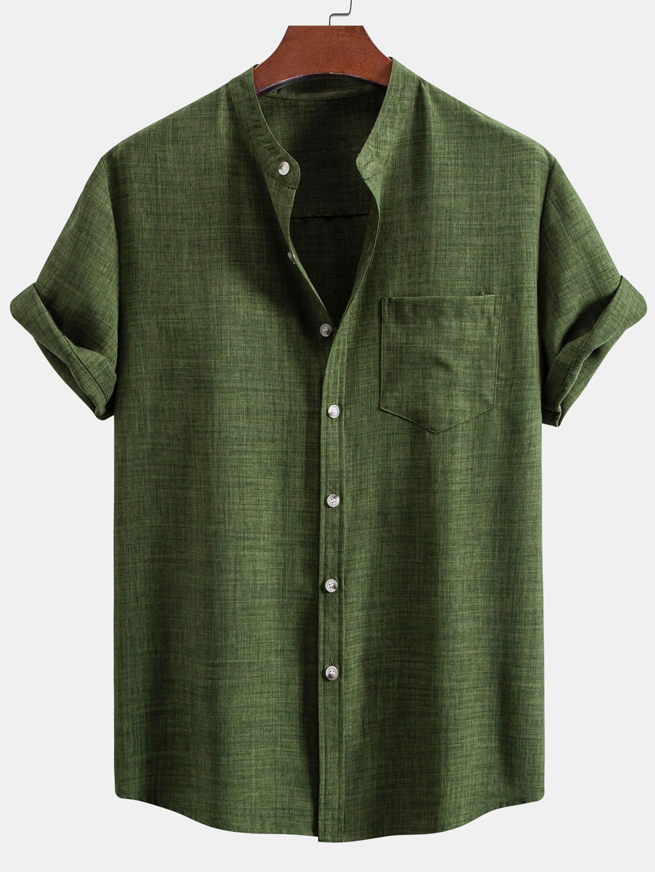 Short Sleeve Stand Collar Shirt - Naturzy