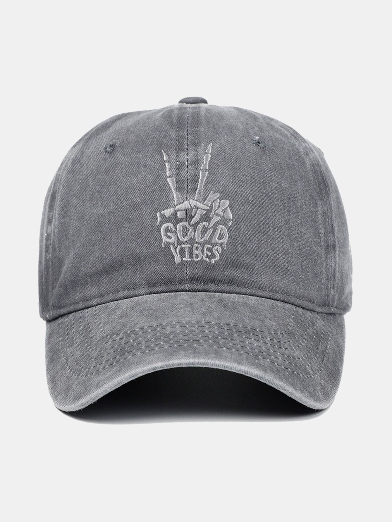Skull Embroidery Pattern Vintage Distressed Washable Baseball Cap - Naturzy
