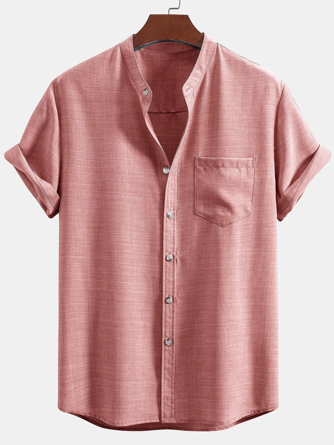 Short Sleeve Stand Collar Shirt - Naturzy