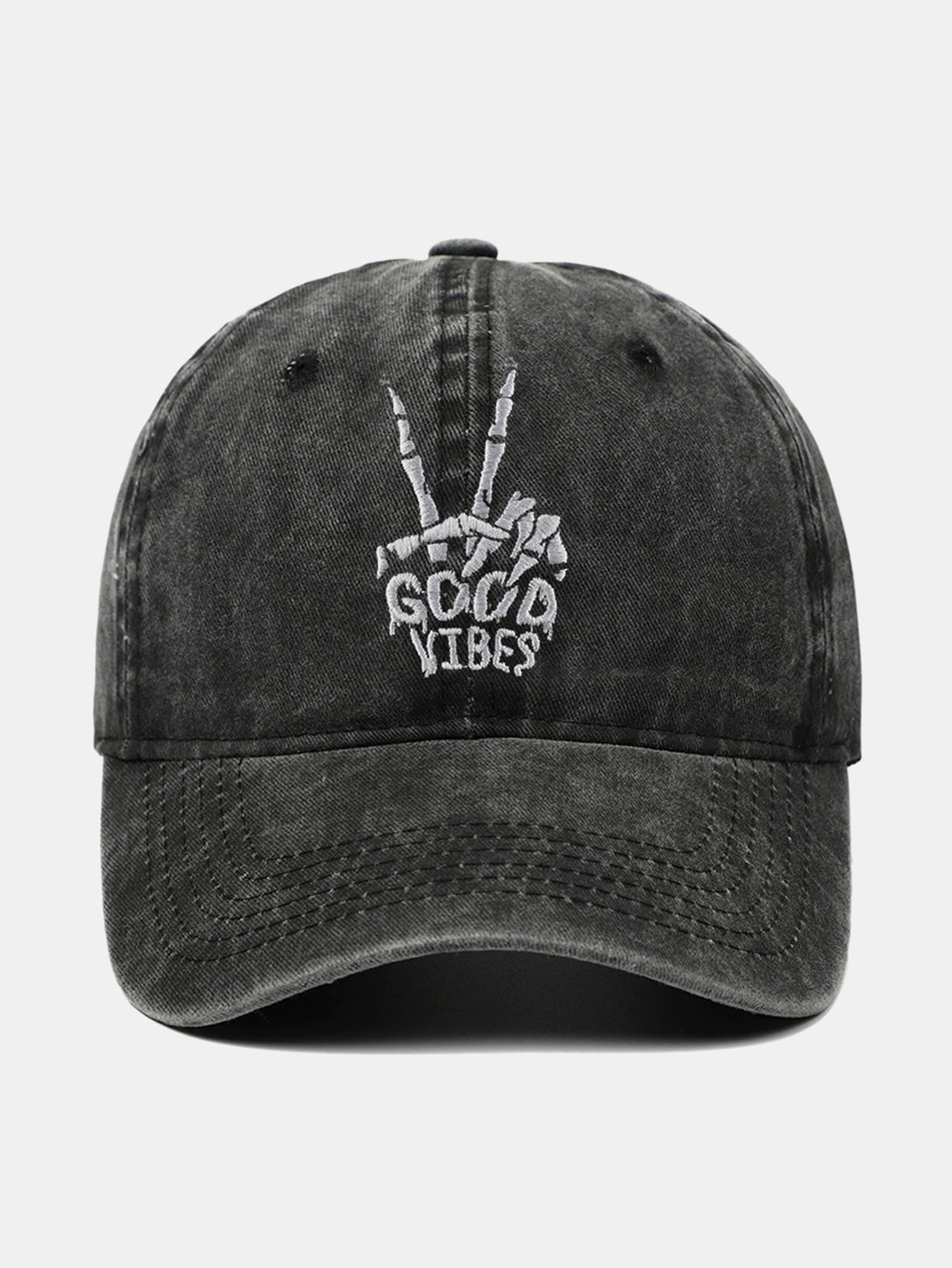 Skull Embroidery Pattern Vintage Distressed Washable Baseball Cap - Naturzy