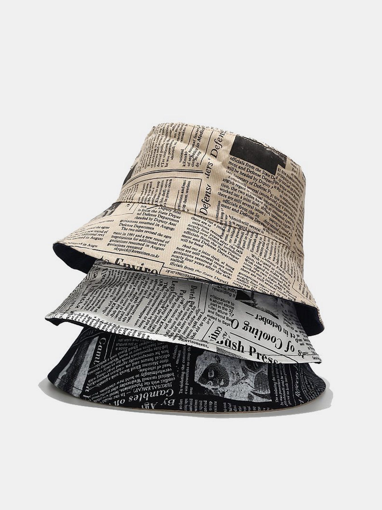 Newspaper Print Double Side Reversible Bucket Hat - Naturzy