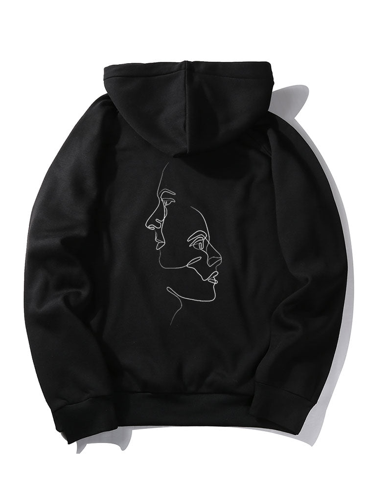Face Line Back Print Hoodie - Naturzy