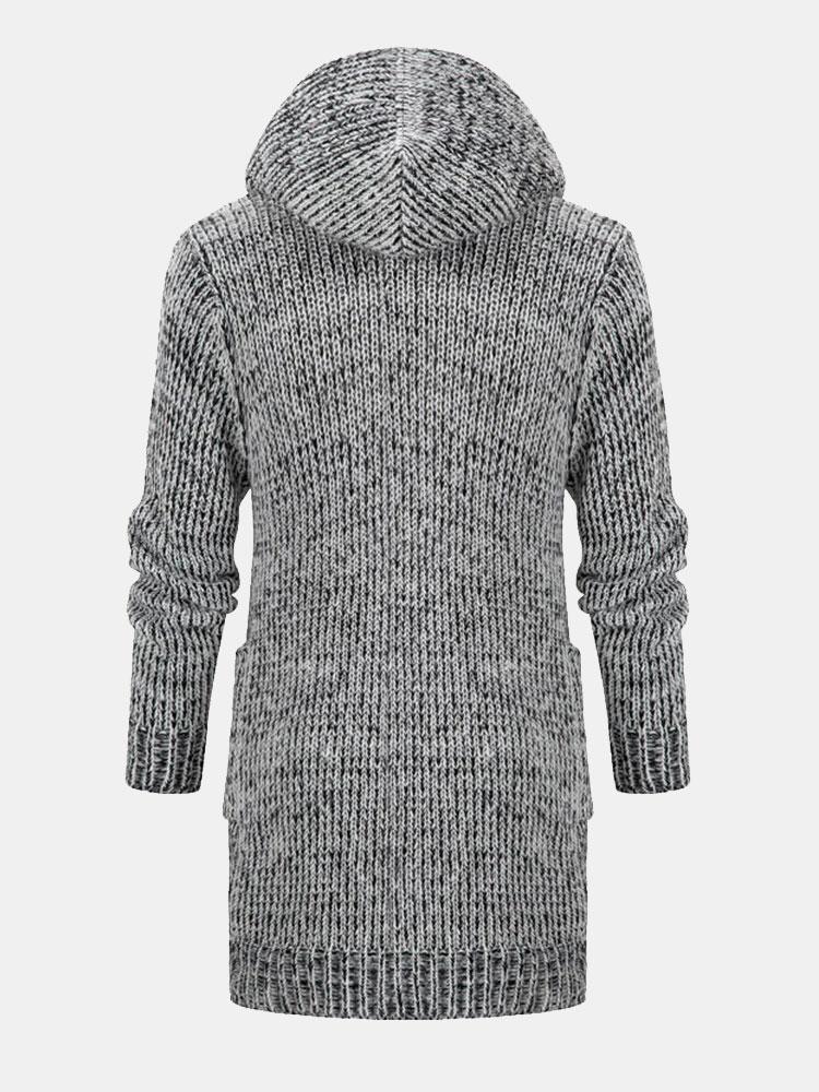 Long Line Horn Buckle Hooded Knitted Cardigan - Naturzy
