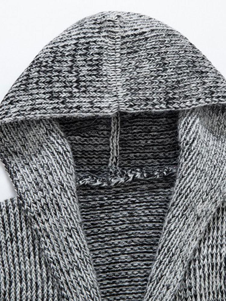 Long Line Horn Buckle Hooded Knitted Cardigan - Naturzy